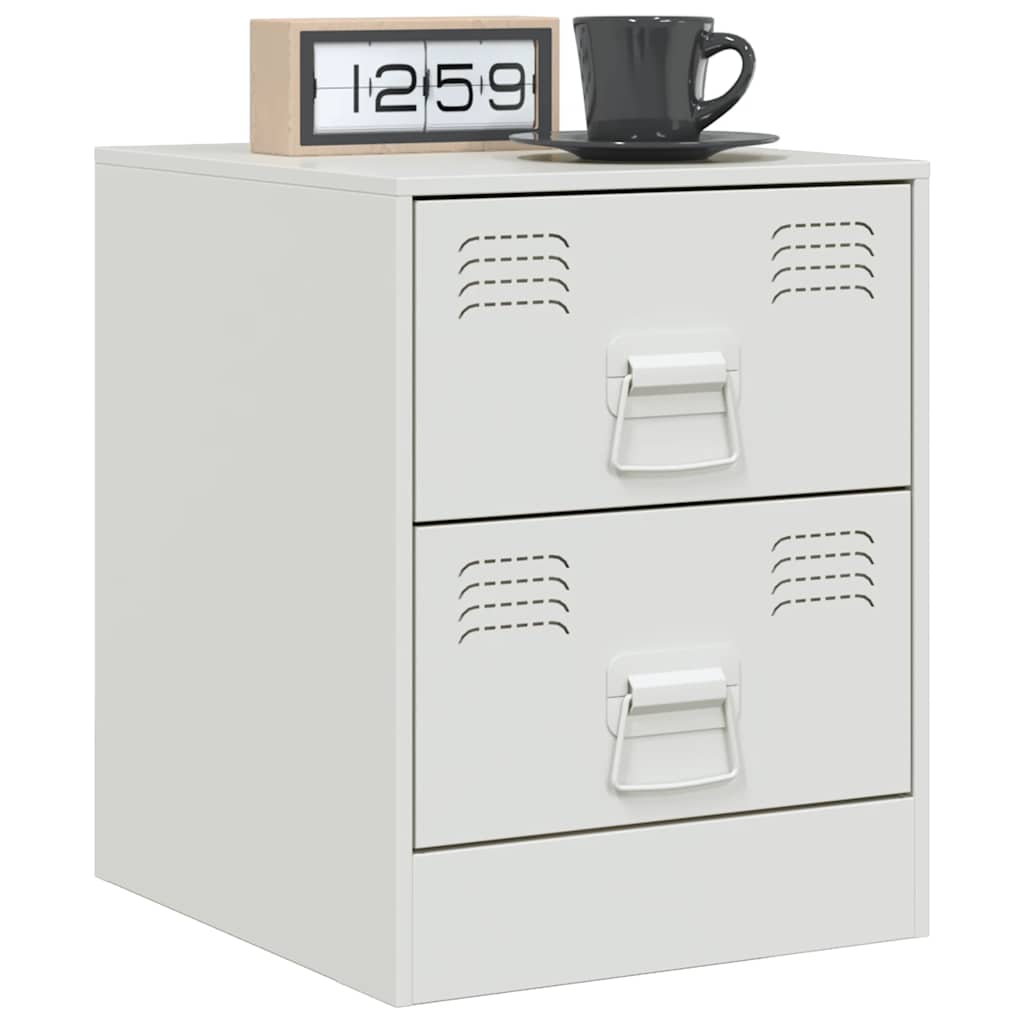 Sleek White Steel Bedside Cabinet 34.5x39x44 cm - Modern Design