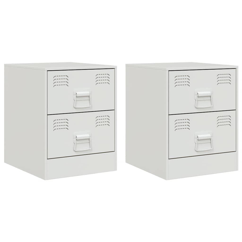 White Steel Bedside Cabinets Set of 2 - 34.5x39x44 cm
