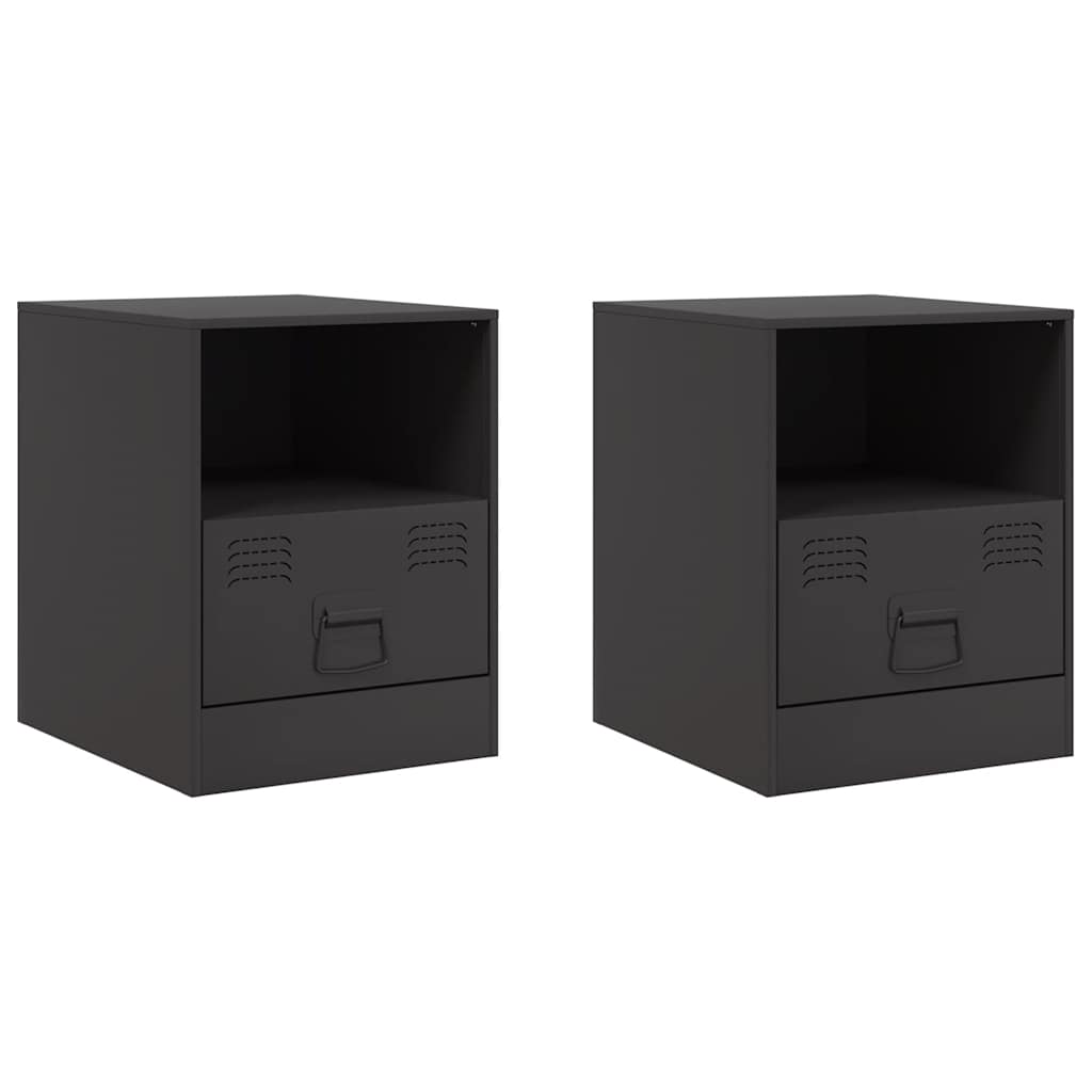 Black Steel Bedside Cabinets Set of 2 - Compact 34.5x39x44 cm