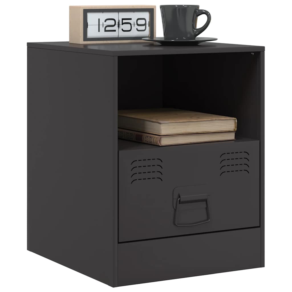 Black Steel Bedside Cabinets Set of 2 - Compact 34.5x39x44 cm
