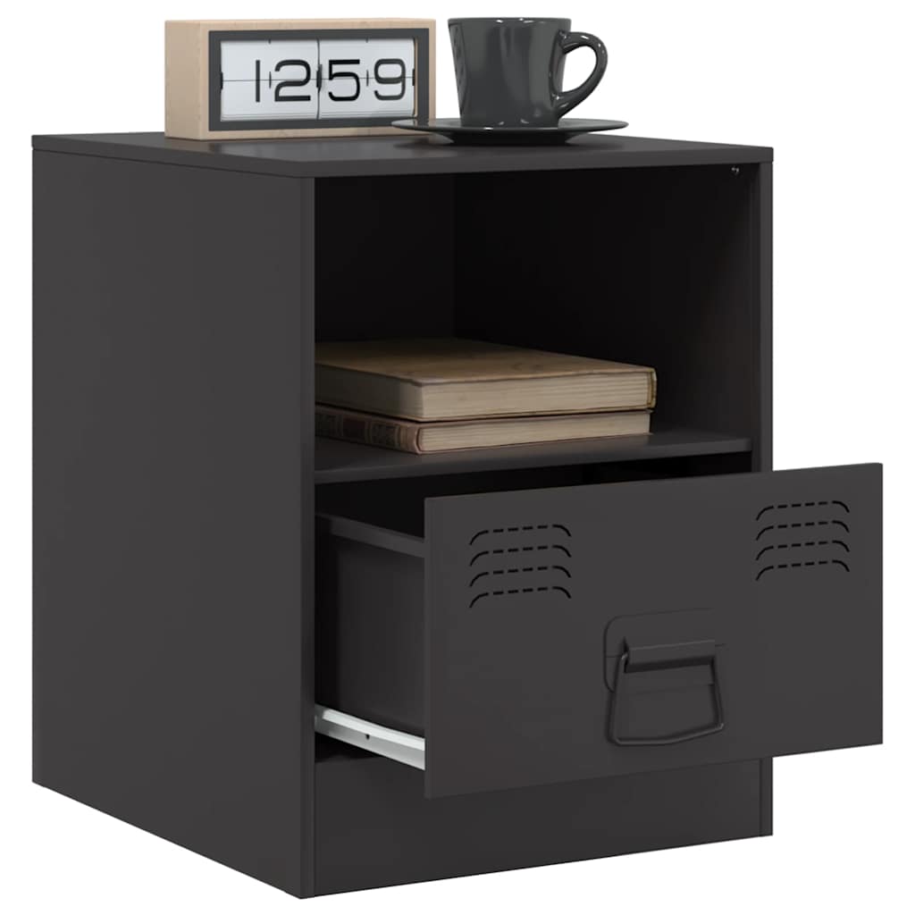 Black Steel Bedside Cabinets Set of 2 - Compact 34.5x39x44 cm