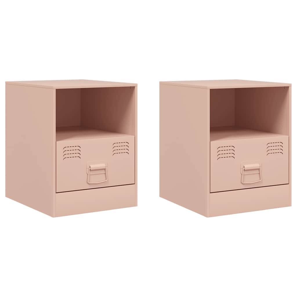 Pink Steel Bedside Cabinets Set of 2 - 34.5x39x44 cm