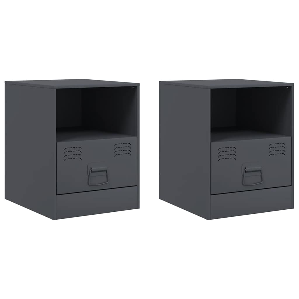 Anthracite Steel Bedside Cabinets Set of 2 - 34.5x39x44 cm