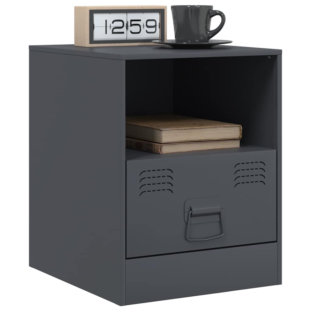 Anthracite Steel Bedside Cabinets Set of 2 - 34.5x39x44 cm