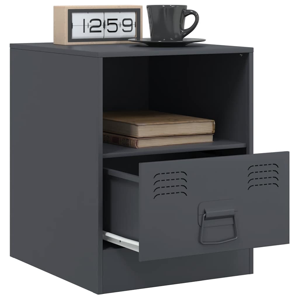 Anthracite Steel Bedside Cabinets Set of 2 - 34.5x39x44 cm