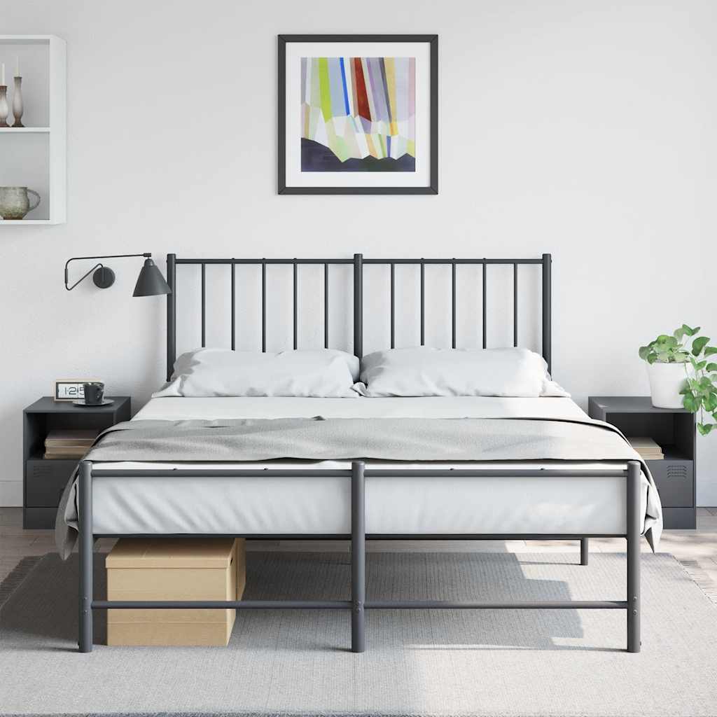 Anthracite Steel Bedside Cabinets Set of 2 - 34.5x39x44 cm