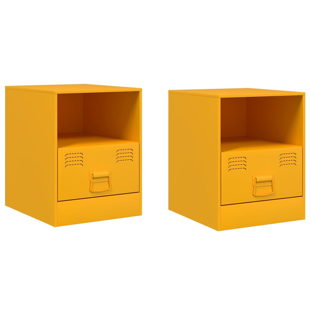 Mustard Yellow Steel Bedside Cabinets Set of 2 - 34.5x39x44 cm