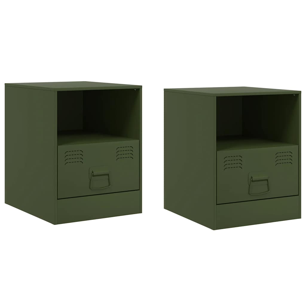 Olive Green Steel Bedside Cabinets 2 Pcs - Stylish & Durable Storage