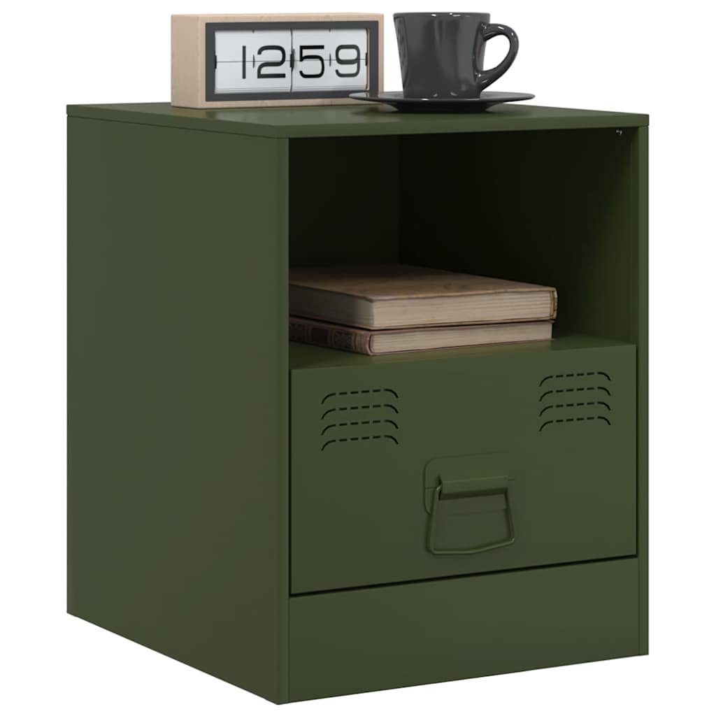 Olive Green Steel Bedside Cabinets 2 Pcs - Stylish & Durable Storage