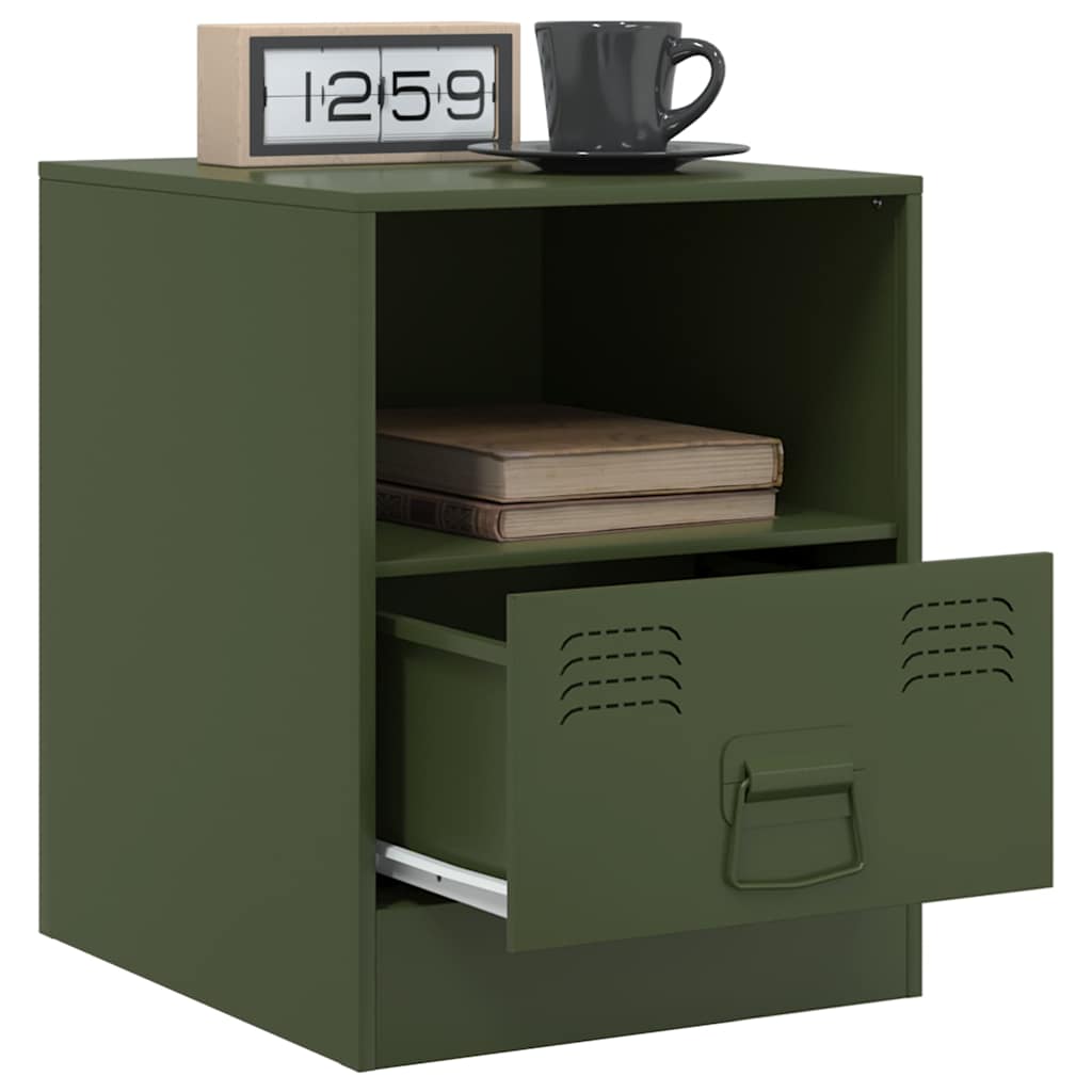 Olive Green Steel Bedside Cabinets 2 Pcs - Stylish & Durable Storage