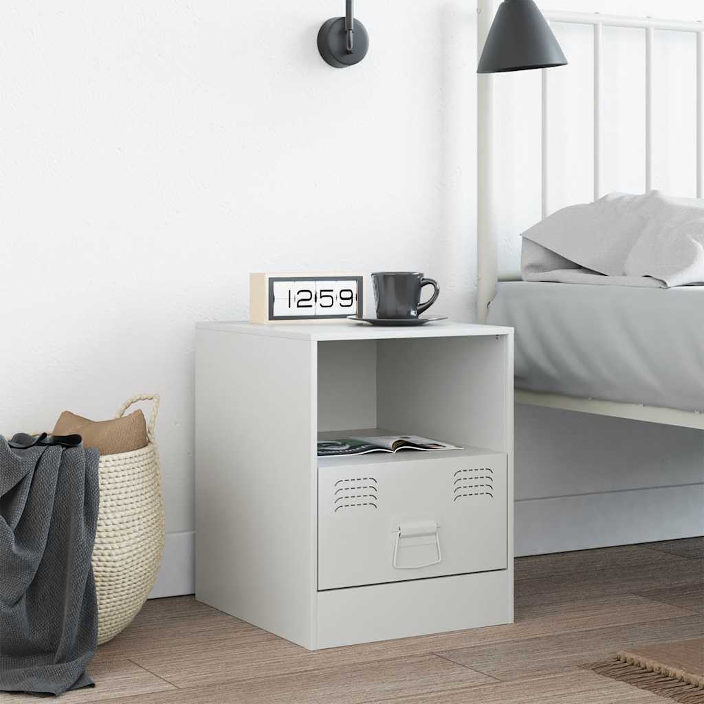 White Steel Bedside Cabinet - Compact 34.5x39x44 cm Design