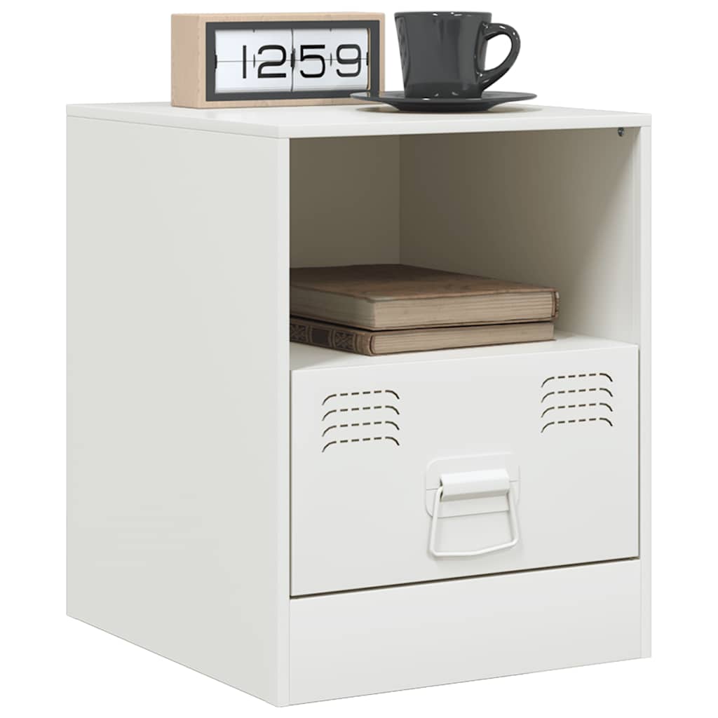 White Steel Bedside Cabinet - Compact 34.5x39x44 cm Design