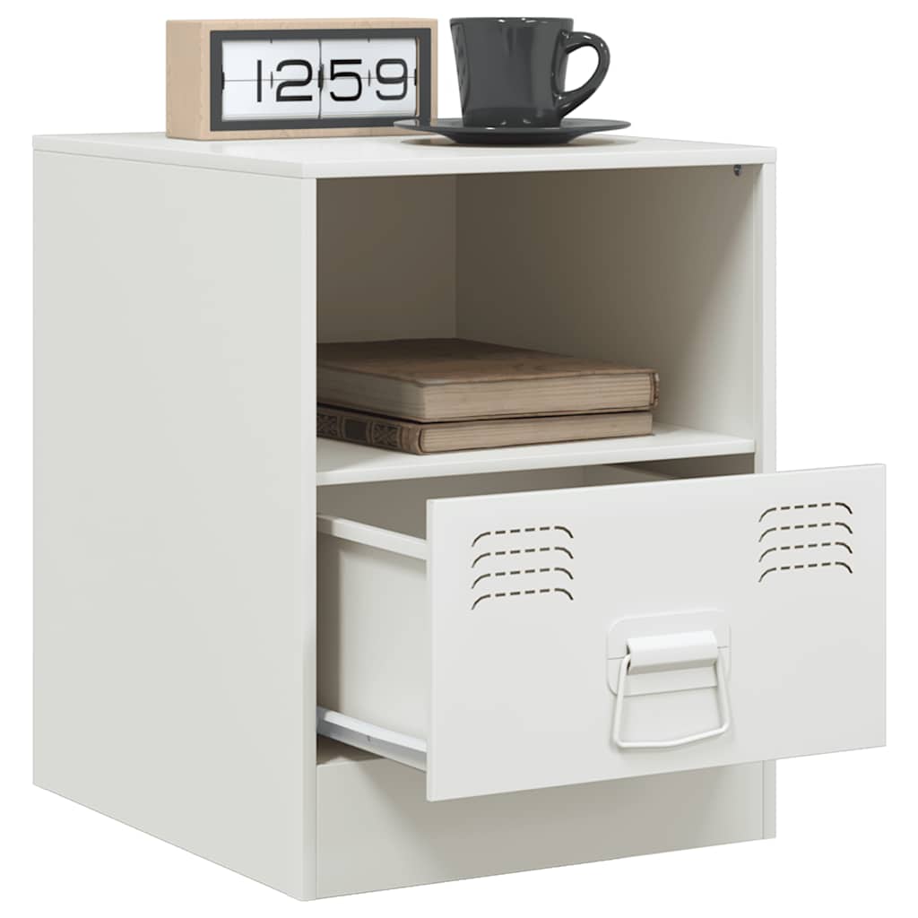 White Steel Bedside Cabinet - Compact 34.5x39x44 cm Design