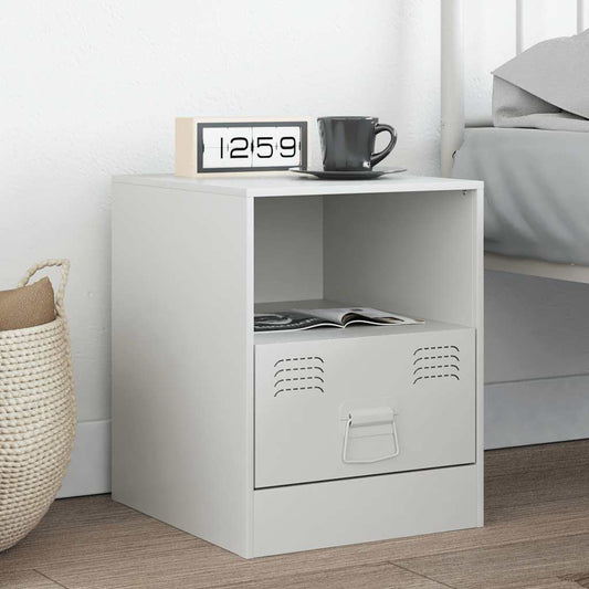 White Steel Bedside Cabinet - Compact 34.5x39x44 cm Design