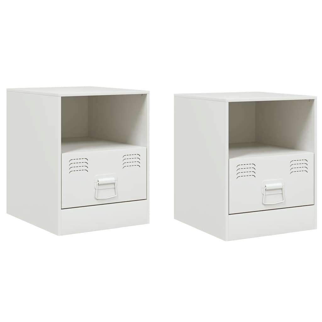 White Steel Bedside Cabinets Set of 2 – Compact 34.5x39x44 cm