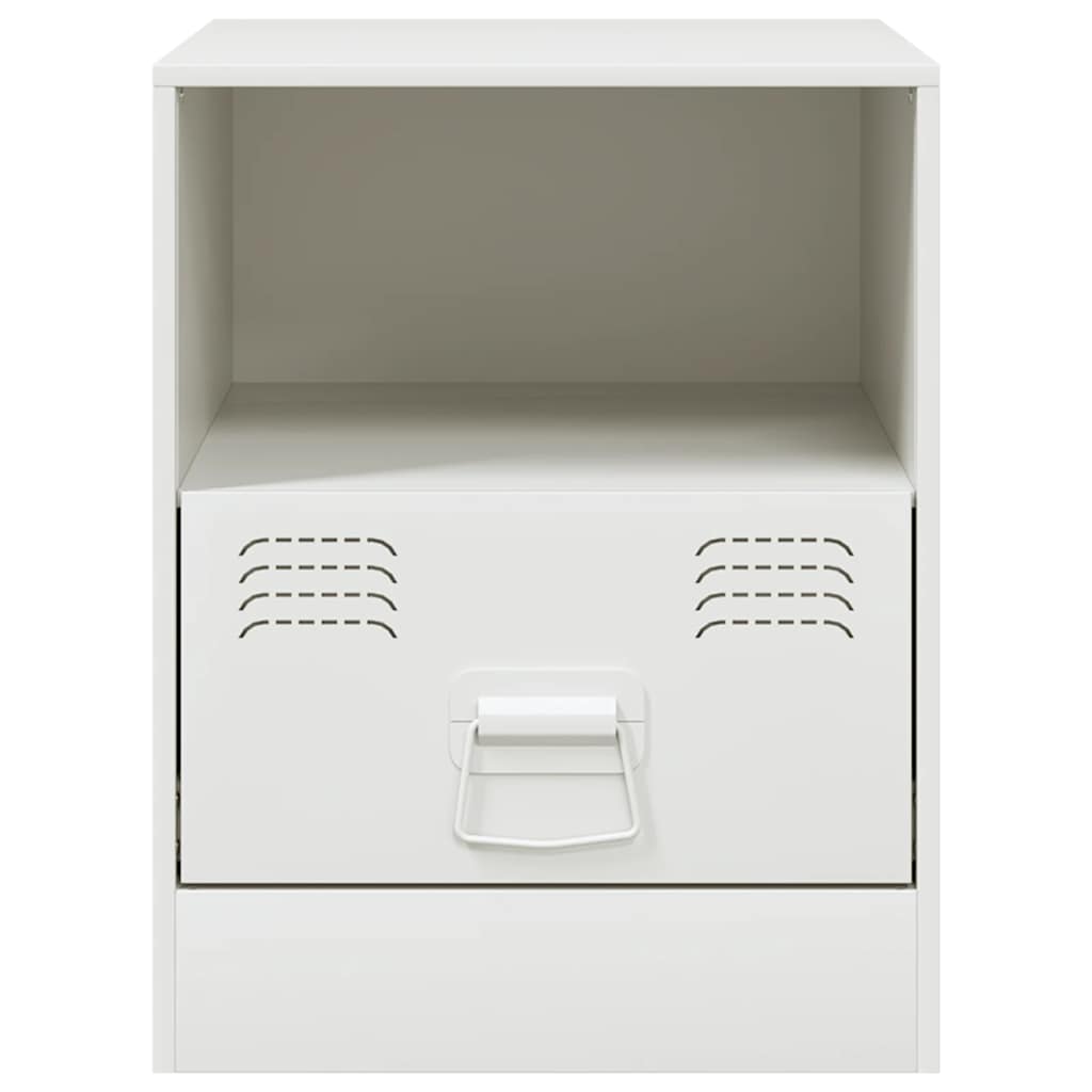 White Steel Bedside Cabinets Set of 2 – Compact 34.5x39x44 cm