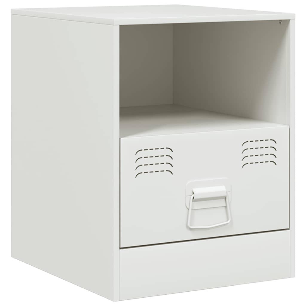 White Steel Bedside Cabinets Set of 2 – Compact 34.5x39x44 cm