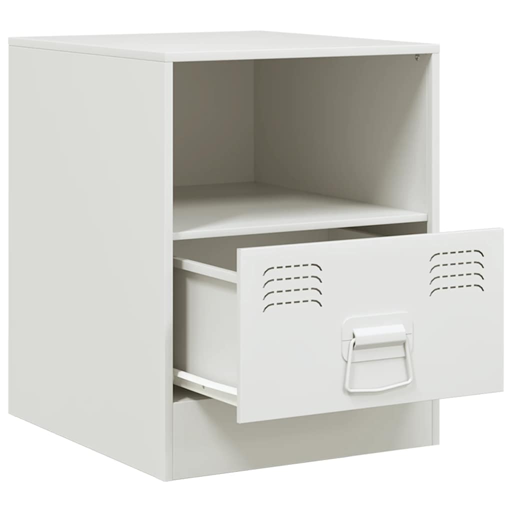 White Steel Bedside Cabinets Set of 2 – Compact 34.5x39x44 cm