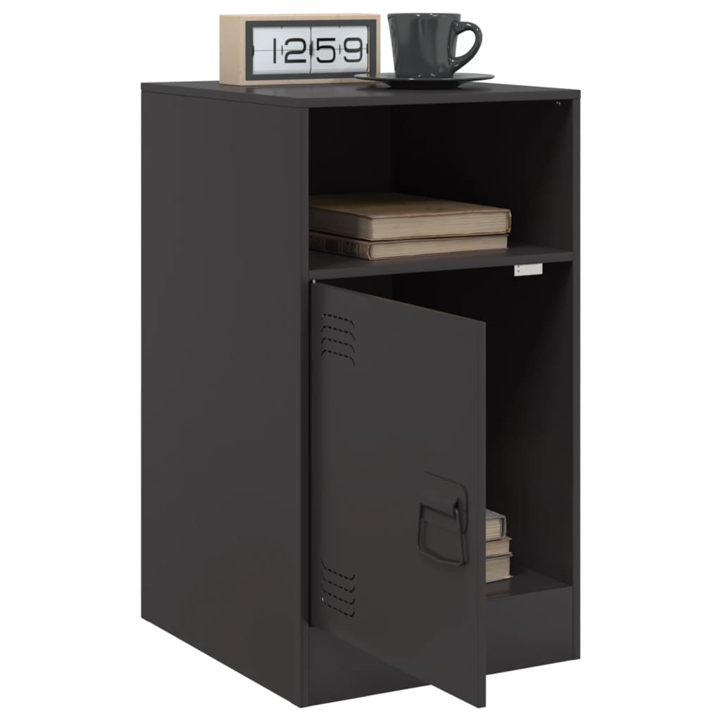 Sleek Black Steel Bedside Cabinet - 34.5x39x62 cm