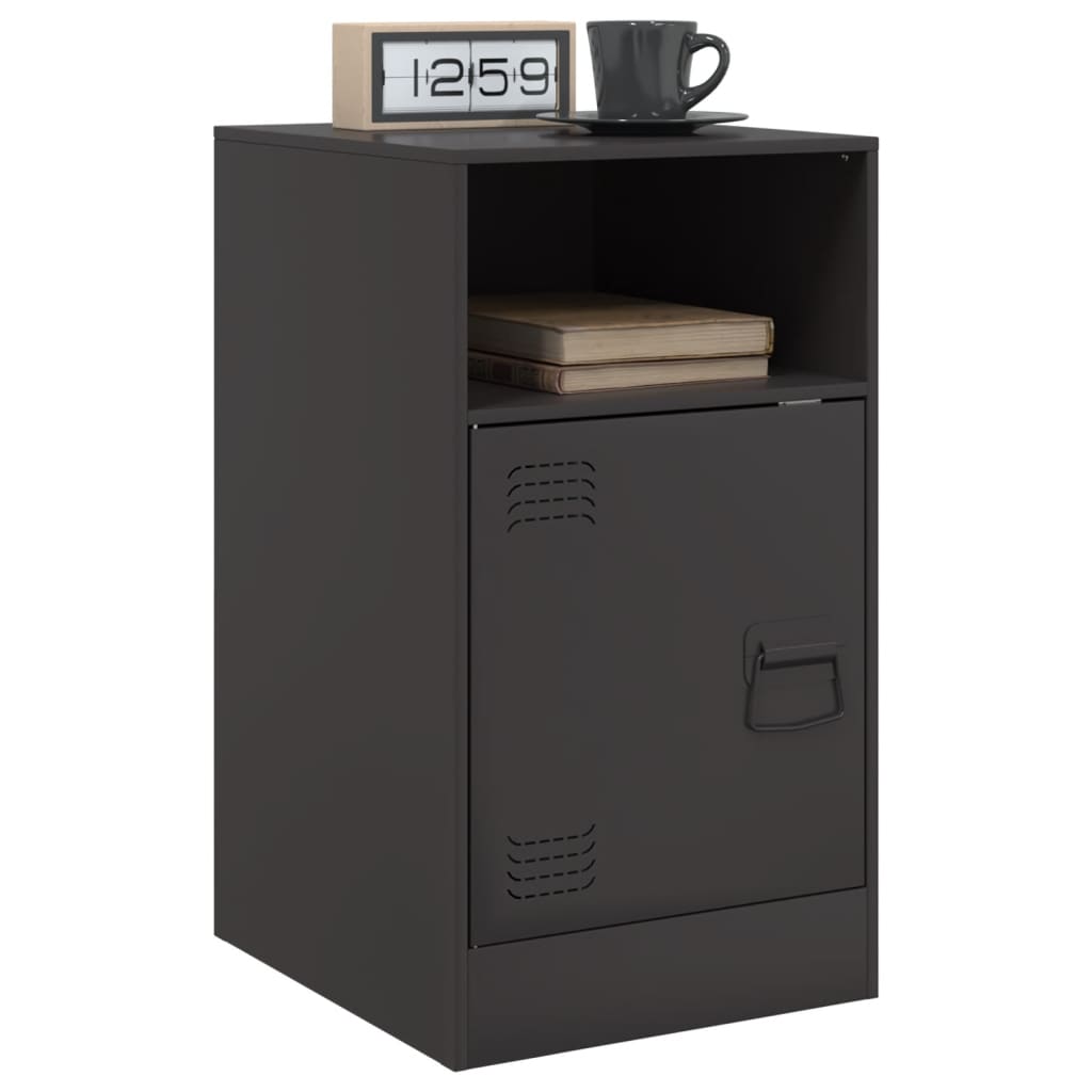 Sleek Black Steel Bedside Cabinet - 34.5x39x62 cm