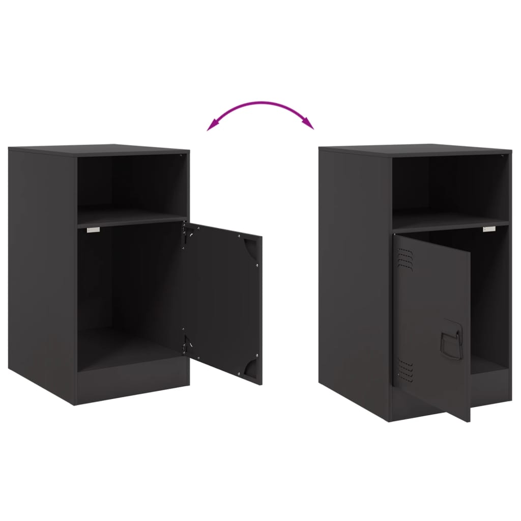 Sleek Black Steel Bedside Cabinet - 34.5x39x62 cm