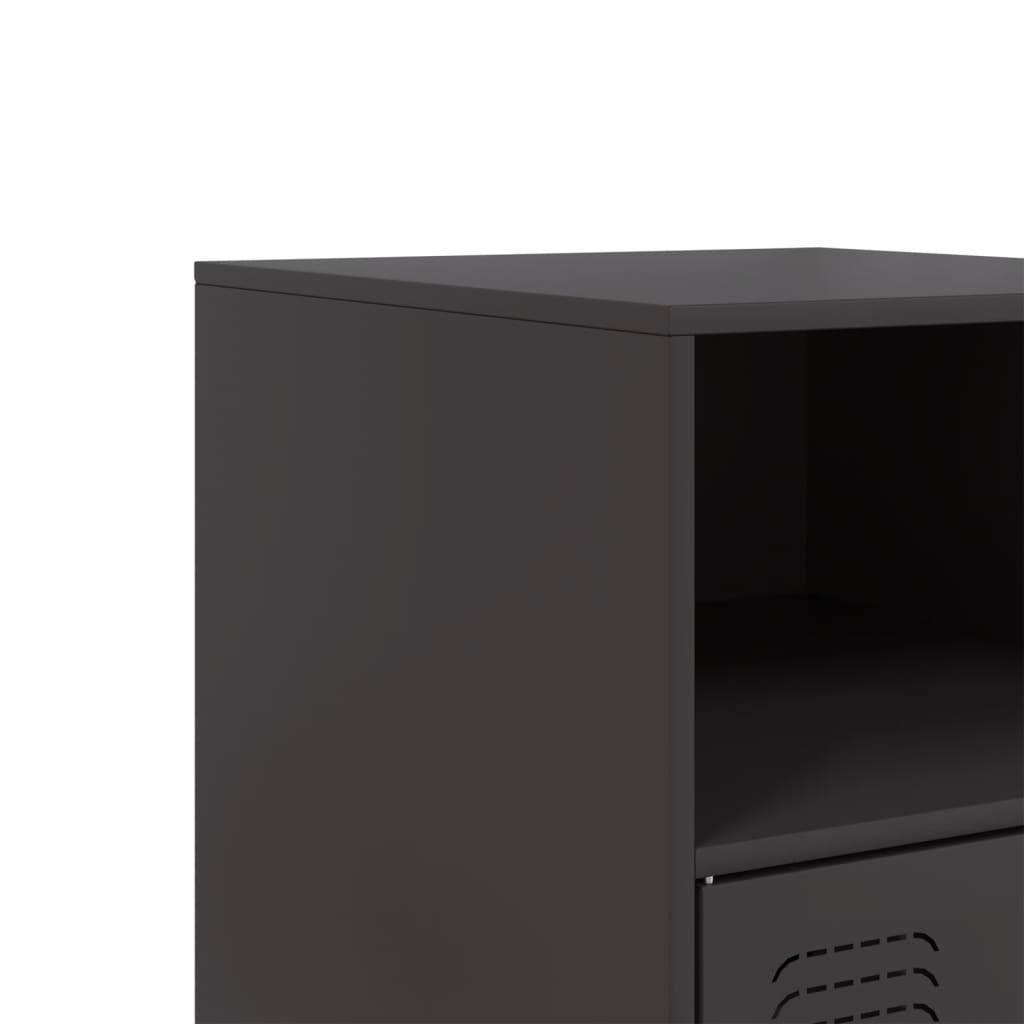 Sleek Black Steel Bedside Cabinet - 34.5x39x62 cm