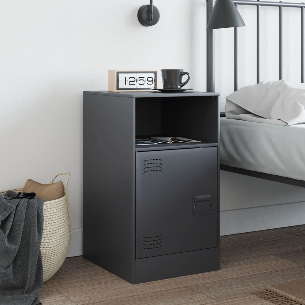 Compact Anthracite Steel Bedside Cabinet 34.5x39x62 cm