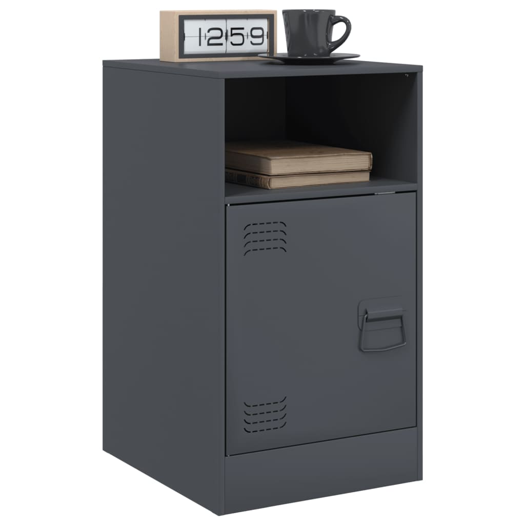 Compact Anthracite Steel Bedside Cabinet 34.5x39x62 cm
