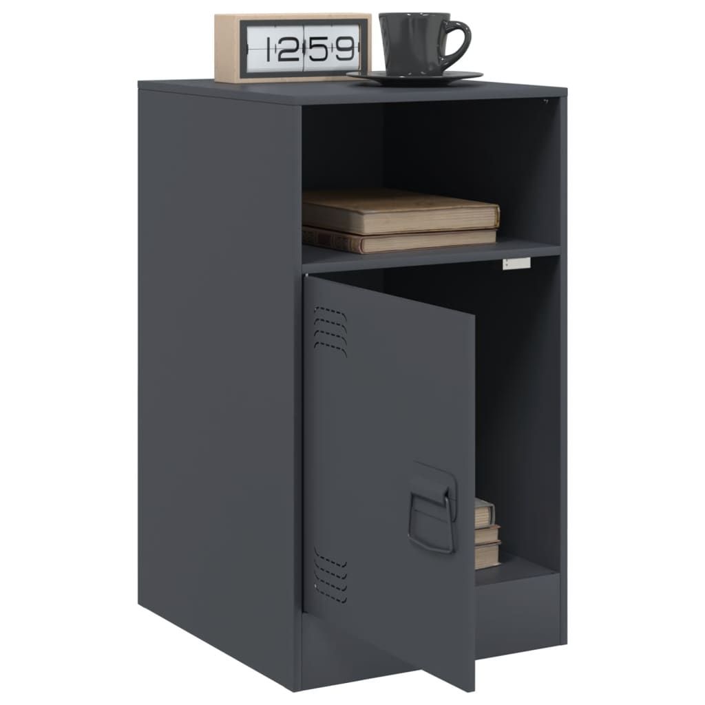 Compact Anthracite Steel Bedside Cabinet 34.5x39x62 cm