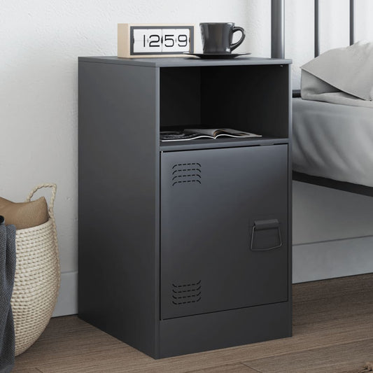 Compact Anthracite Steel Bedside Cabinet 34.5x39x62 cm
