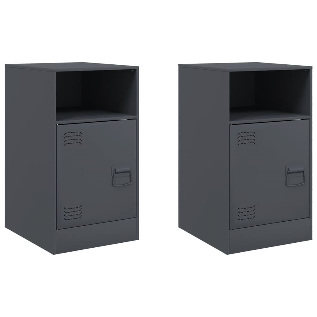 Anthracite Steel Bedside Cabinets 2pcs - 34.5x39x62 cm Durable Design