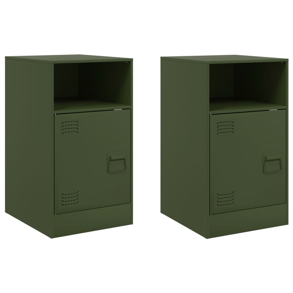 Olive Green Steel Bedside Cabinets - Set of 2 (34.5x39x62 cm)