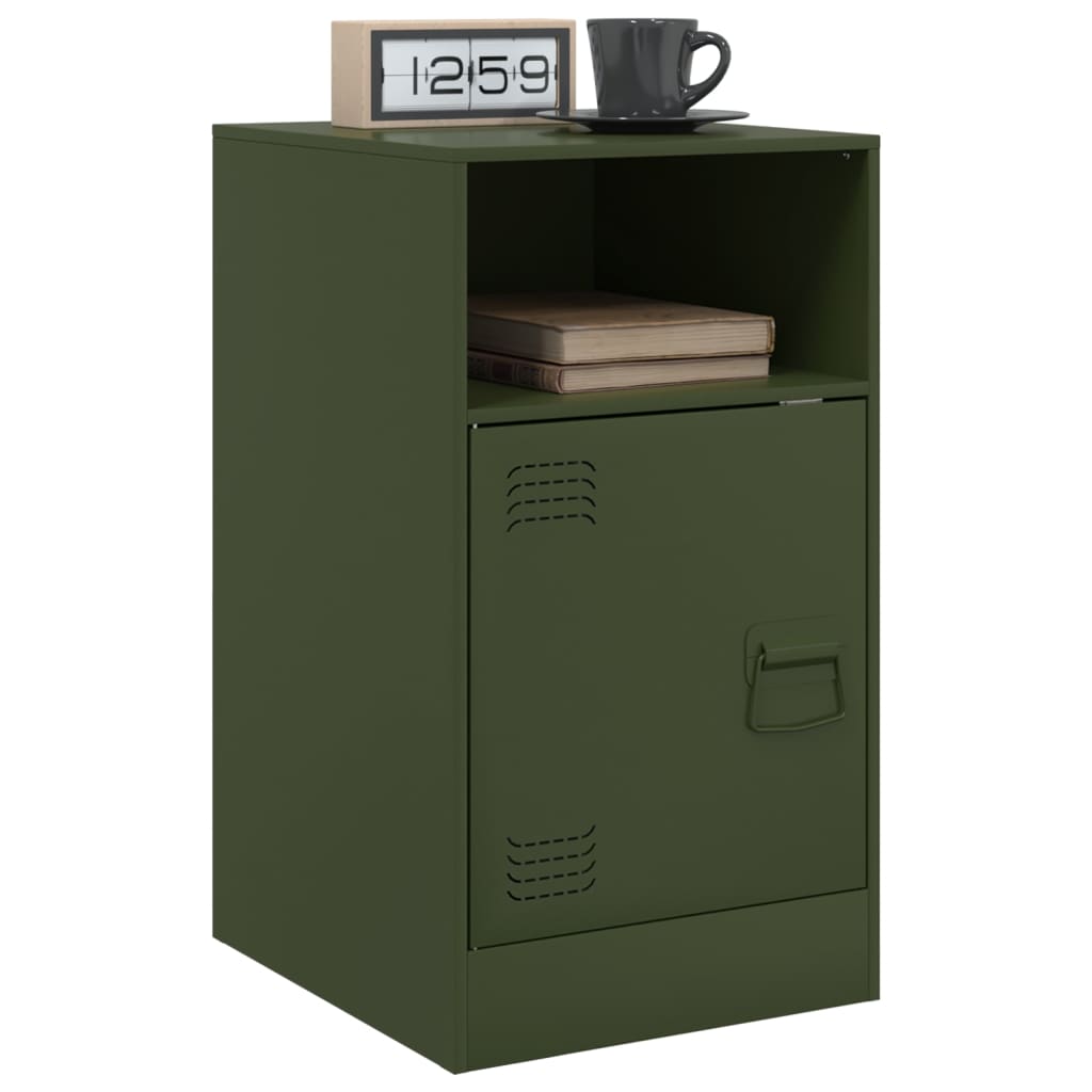 Olive Green Steel Bedside Cabinets - Set of 2 (34.5x39x62 cm)