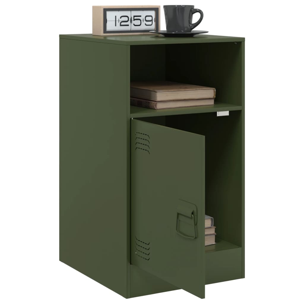 Olive Green Steel Bedside Cabinets - Set of 2 (34.5x39x62 cm)