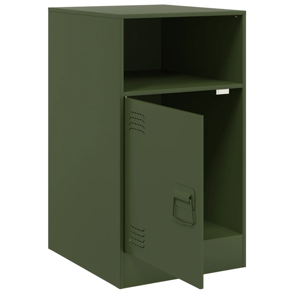 Olive Green Steel Bedside Cabinets - Set of 2 (34.5x39x62 cm)
