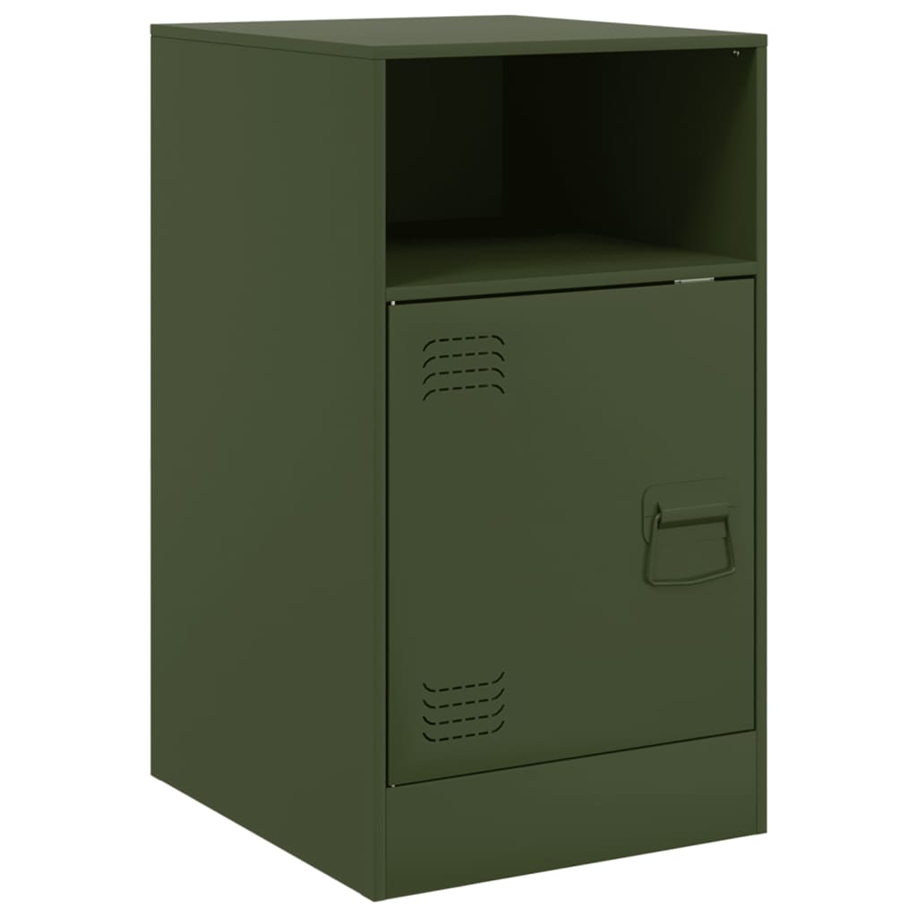 Olive Green Steel Bedside Cabinets - Set of 2 (34.5x39x62 cm)