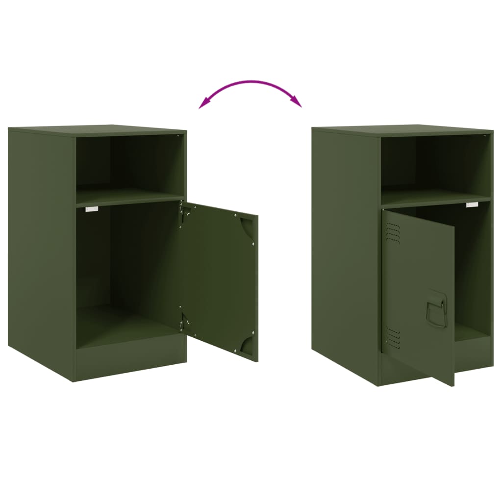 Olive Green Steel Bedside Cabinets - Set of 2 (34.5x39x62 cm)