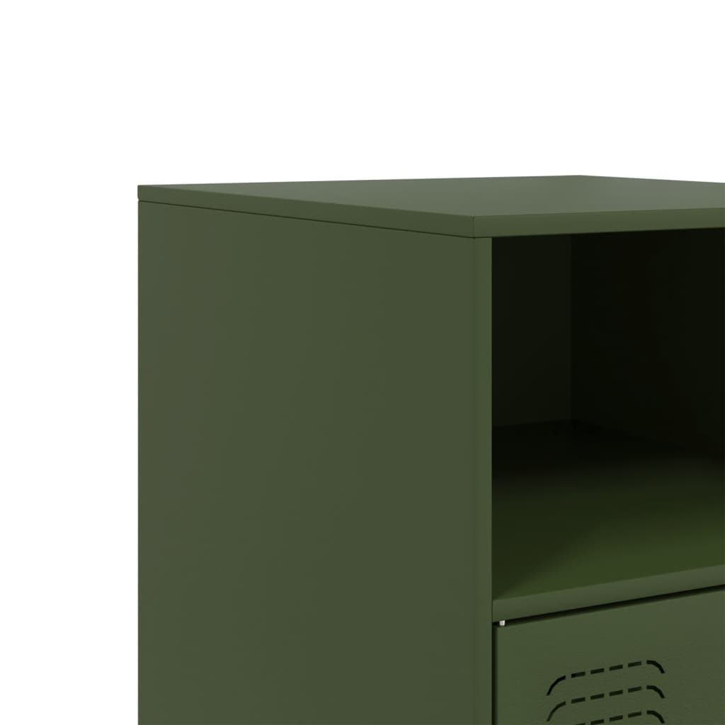 Olive Green Steel Bedside Cabinets - Set of 2 (34.5x39x62 cm)