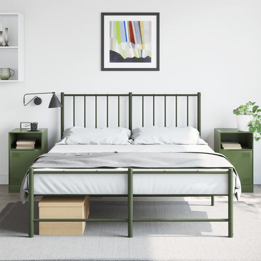 Olive Green Steel Bedside Cabinets - Set of 2 (34.5x39x62 cm)