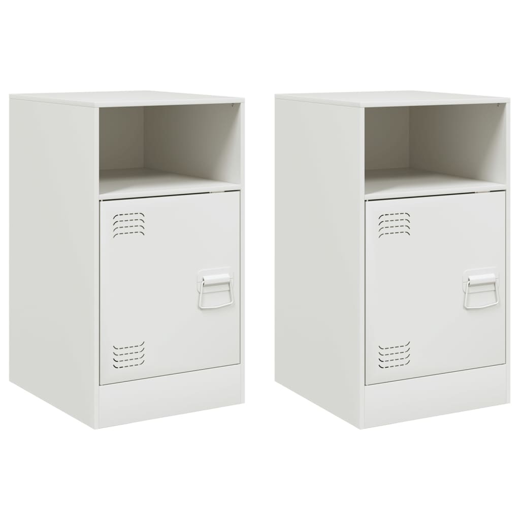 White Steel Bedside Cabinets - Set of 2, 34.5x39x62 cm