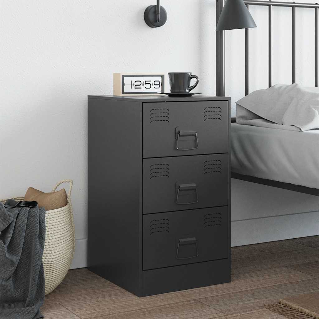 Sleek Black Steel Bedside Cabinet - 34.5x39x62 cm