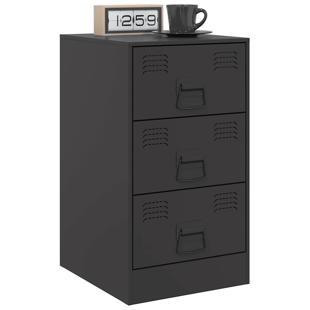 Sleek Black Steel Bedside Cabinet - 34.5x39x62 cm