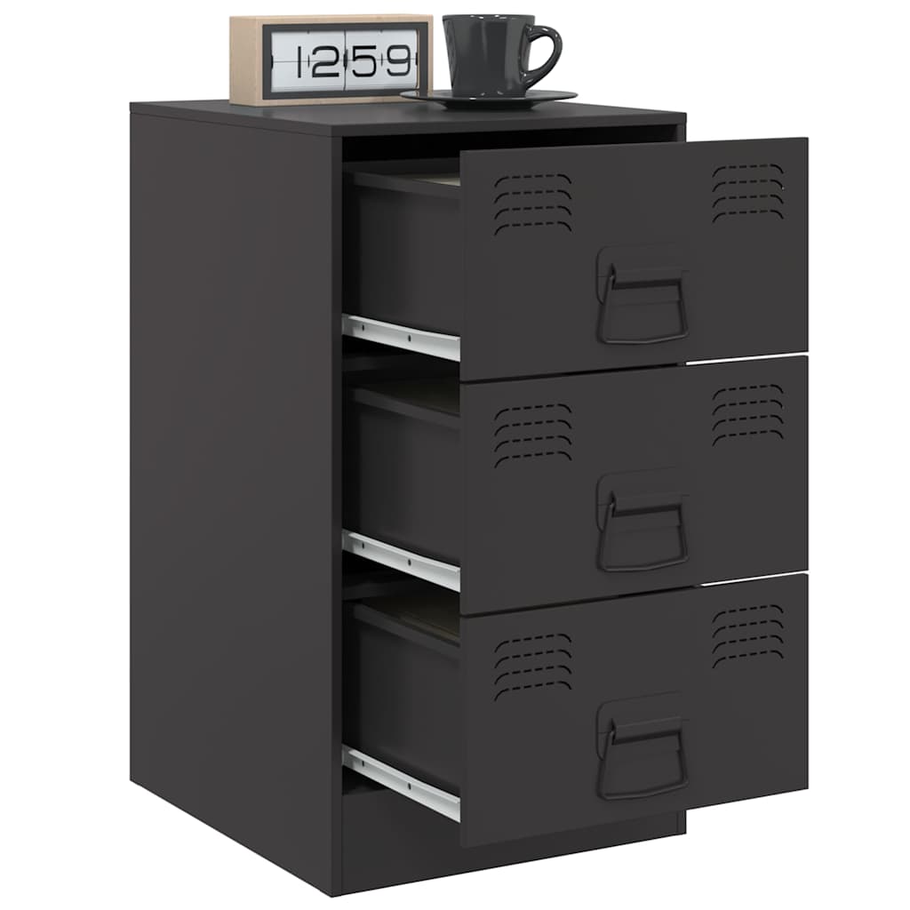 Sleek Black Steel Bedside Cabinet - 34.5x39x62 cm