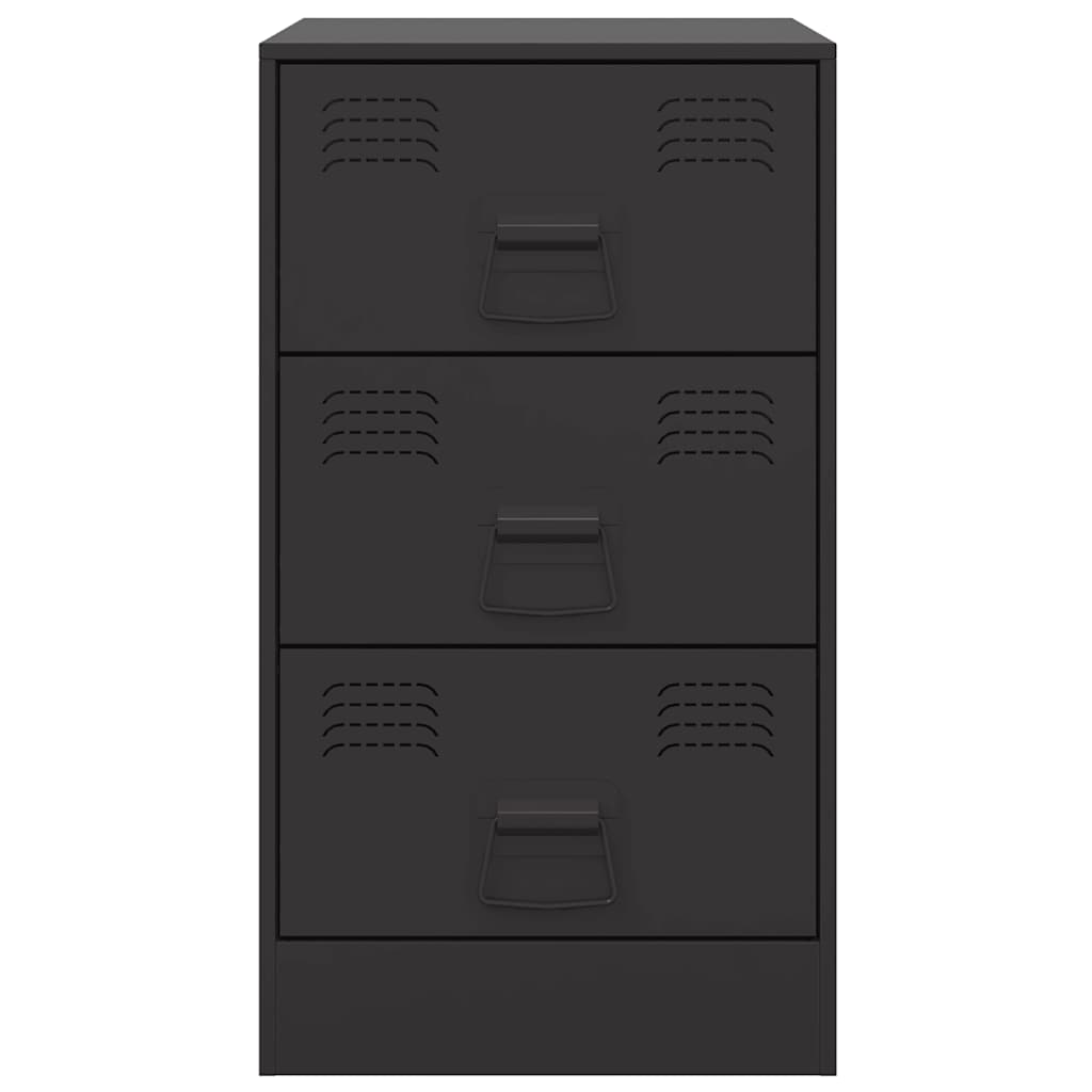 Sleek Black Steel Bedside Cabinet - 34.5x39x62 cm