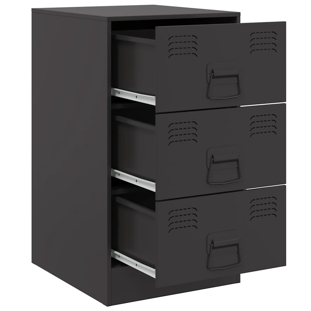 Sleek Black Steel Bedside Cabinet - 34.5x39x62 cm