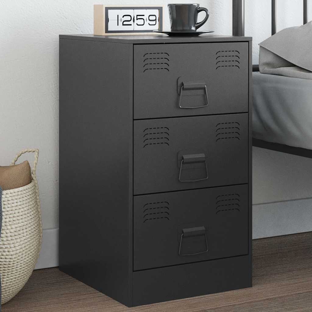Sleek Black Steel Bedside Cabinet - 34.5x39x62 cm