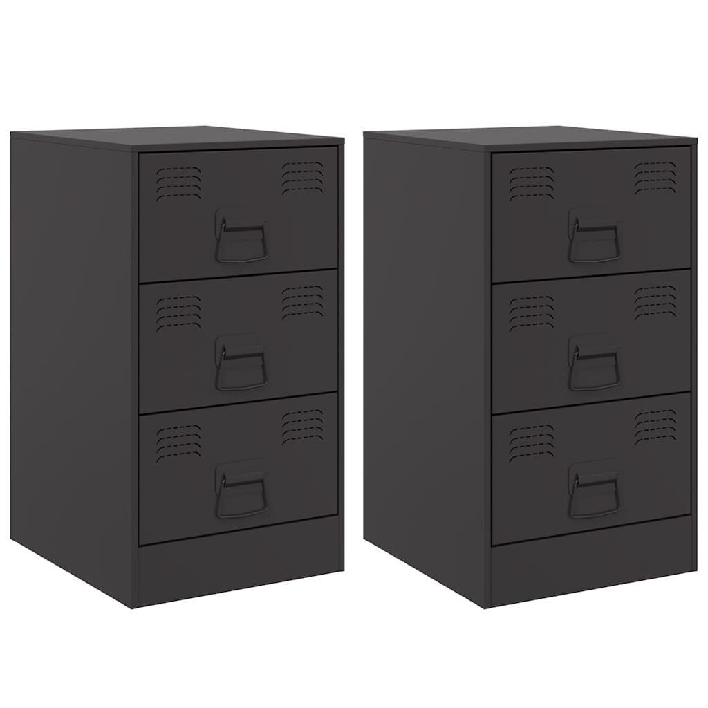 Set of 2 Black Steel Bedside Cabinets - 34.5x39x62 cm