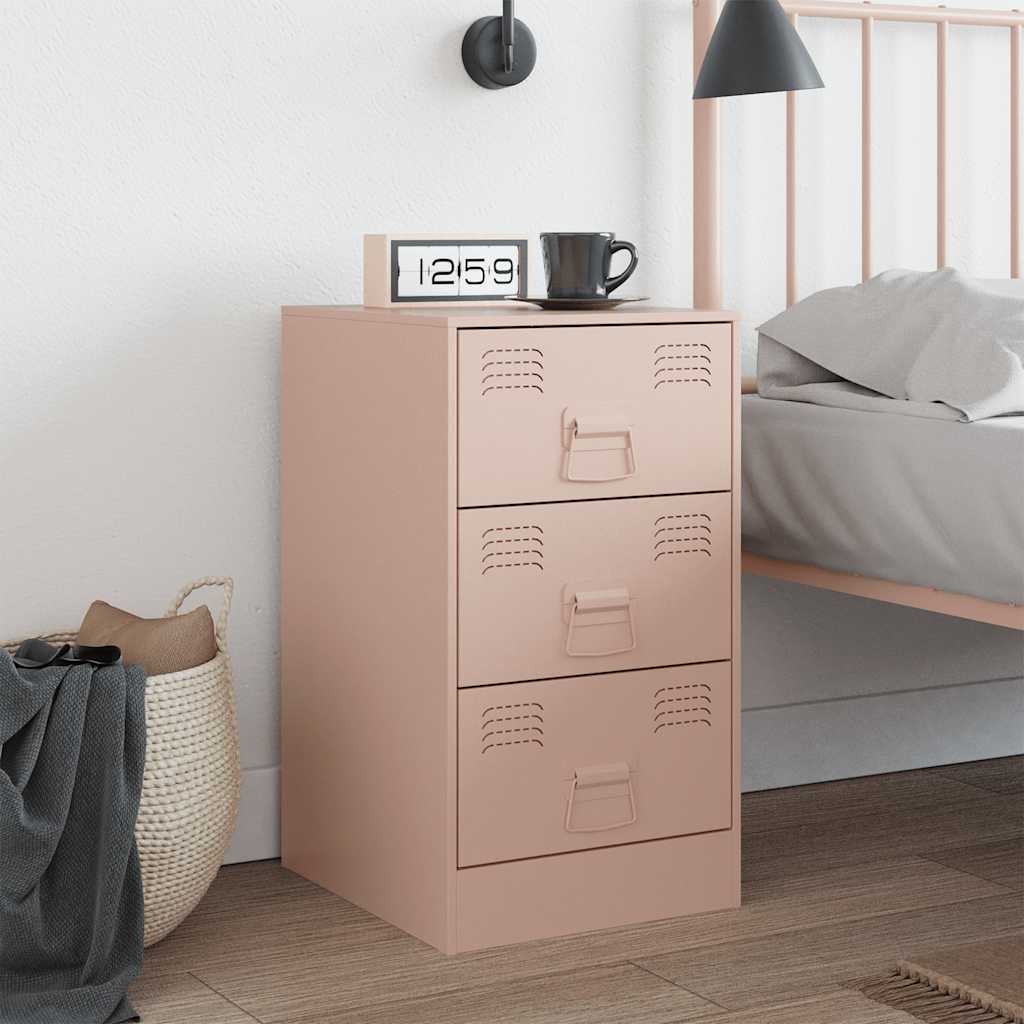 Steel Pink Bedside Cabinet - 34.5x39x62 cm for Stylish Storage