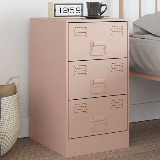 Steel Pink Bedside Cabinet - 34.5x39x62 cm for Stylish Storage