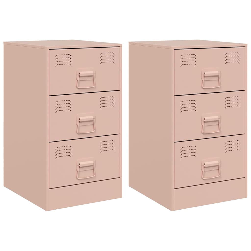 Pink Steel Bedside Cabinets Set of 2 - 34.5x39x62 cm
